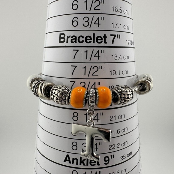 Tennessee Volunteers Charm Bracelet Silver-tone w/ 11 Beads Orange White 9" L - Picture 4 of 7